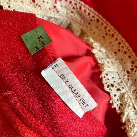 Vintage 60s 70s Gunne Sax Style Red Cream Crochet Peasant Hippie Maxi Dress - Picture 13 of 16